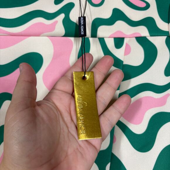 Alexia Admor Size Small Sheath Dress Pink Green Abstract Print Short Sleeves - Picture 9 of 10